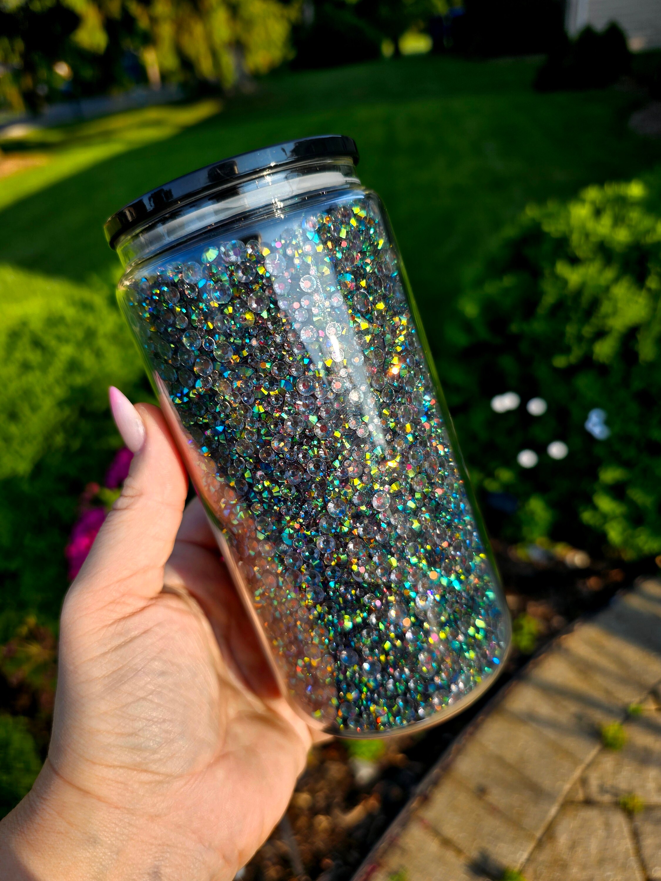 Rhinestone Snow Globe Tumbler: 16oz Bling Glass Cup - Etsy