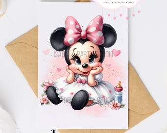 Minnie-Maus-Baby-Clipart, Minnie-PNG, Minnie-Baby, Minnie-Babyparty, Aquarell-Sublimation, Sofort-Download