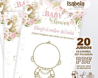 Baby Shower Games in Spanish - Bunny Theme - 20 Printable Games Kit - Bunny Baby Shower Games, Download-Cut-Print, Digital PDF