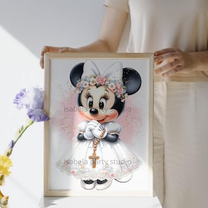 Minnie Mouse Clipart, Minnie png, Minnie Mouse png, Minnie first communion, Minnie communion, watercolor sublimation image 2