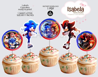 Sonic Cupcake toppers, Printable Cup cake toppers, Sonic Digital Download, Sonic Themed Party, Birthday Cupcake toppers