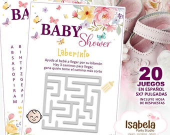 Baby Shower Games in Spanish - Butterflies - 20 Printable Games Kit - Baby Shower Games - Flowers - Download-Cut-Print - Digital PDF