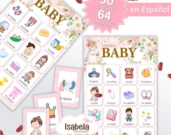 Spanish Bunny Baby Shower Lottery, Printable Pink Baby Shower Lottery for Girls (30 cards, 64 decks), Download-Cut-Print, PDF