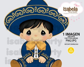 Baby charro png digital download - charro clipart, boy charro clipart, navy blue/gold charro