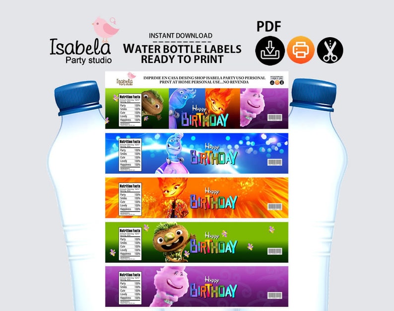 Elemental Water Bottle Elemental Topper Labels Elements Etsy