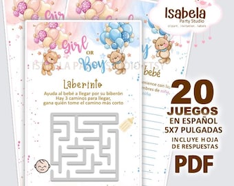 Babyshowerspellen in het Spaans, 20 printbare spellenset voor babyshowerspellen voor jongens en meisjes, downloaden-knippen-afdrukken, PDF