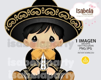 Baby charro png digital download - charro clipart - child charro clipart black/gold