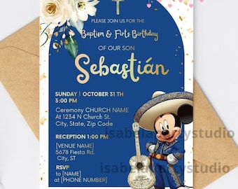 Charro invitation, birthday invitation, royal blue charro christening invitation 5x7 inches, editable, includes mobile version