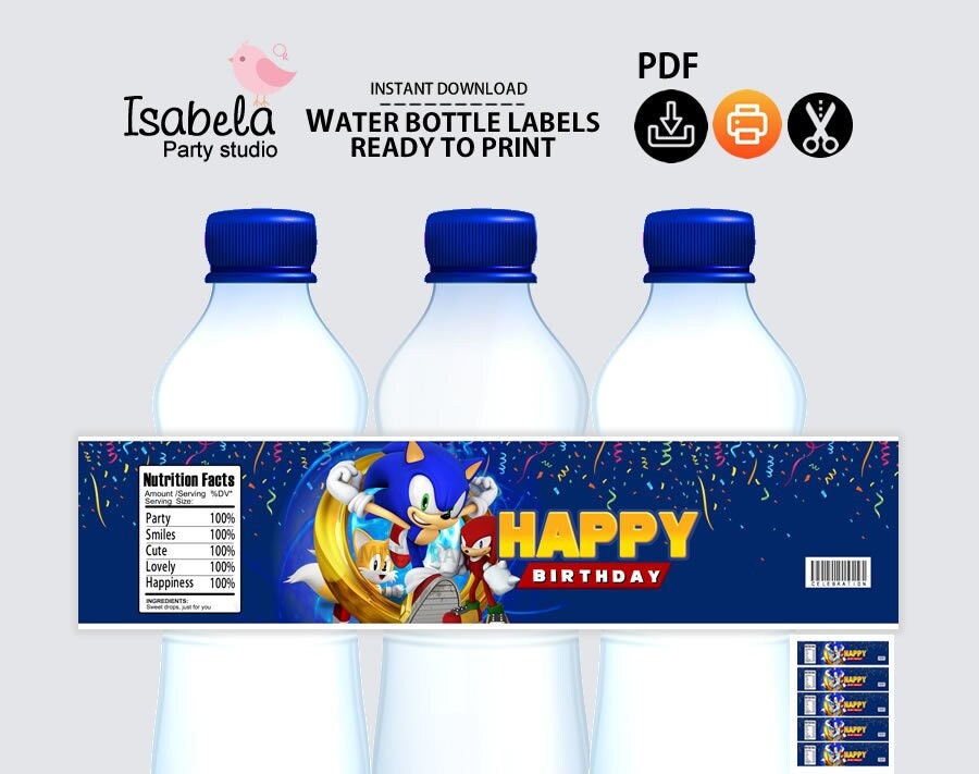 Printable Sonic The Hedgehog Water Bottle Labels Instant Download