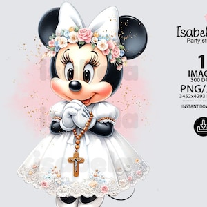 Minnie Mouse Clipart, Minnie png, Minnie Mouse png, Minnie première communion, Minnie communion, sublimation aquarelle