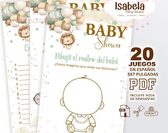 Baby Shower Games in Spanish - Lion, 20 Printable Games Kit - Baby Shower Games for Little Lions, Download-Cut-Print, Digital PDF