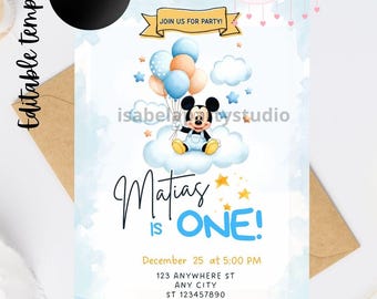 Mickey baby shower invitation- Mickey first birthday, Mickey baby shower, editable 5x7 canva invitation