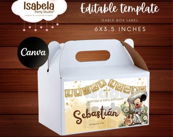 Mickey Mouse Charro Baptism/Birthday Digital Template / Instant Download 3.5x6 inch Editable Gable Box Label