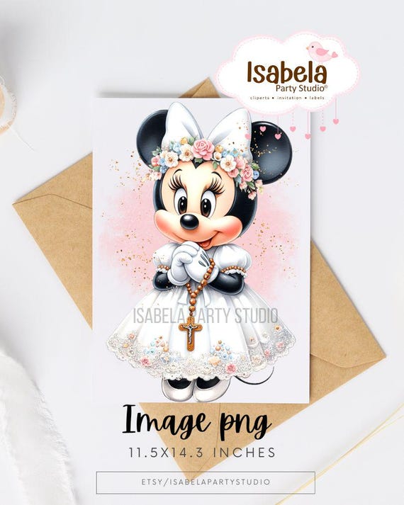 Minnie Mouse Clipart, Minnie png, Minnie Mouse png, Minnie primera comunión, Minnie comunión, acuarela sublimación