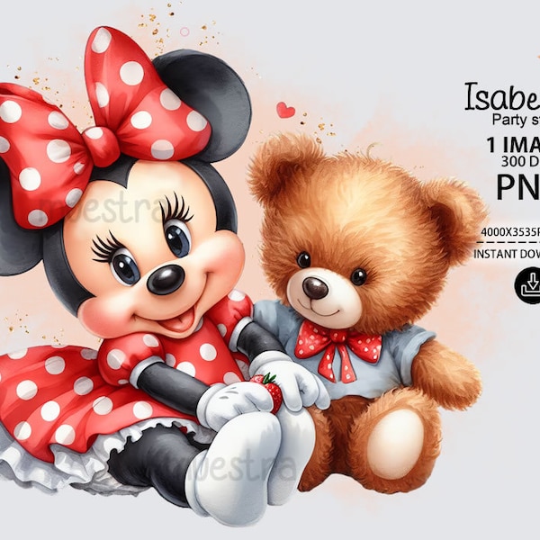 Minnie Mouse Baby RedClipart, Minnie png, Minnie Mouse png, Minnie baby, mimi red dress, watercolor sublimation, Instant Download