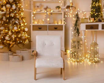 Christmas gift, Upholstered armchair for a child, teddy bear chair, fur fabric white