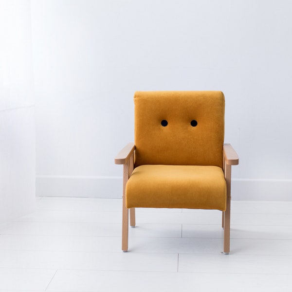 Velveteen Sessel  für Kinderzimmer, Farbe senfgelb