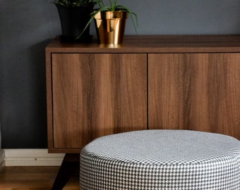 Pouf CIRCLE, motif pied-de-poule noir et blanc