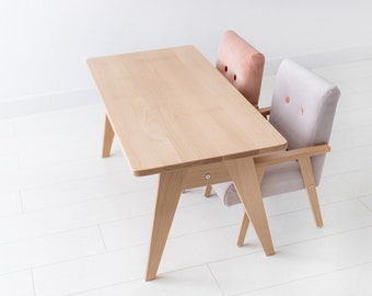 Długi stolik drewniany TAP dla dwójki dzieci, biurko do pokoju dziecka