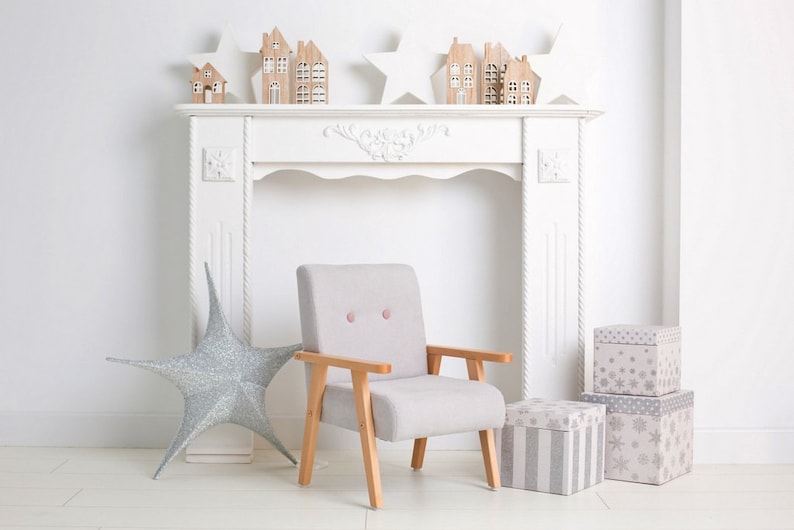 Small light grey armchair for children image 2