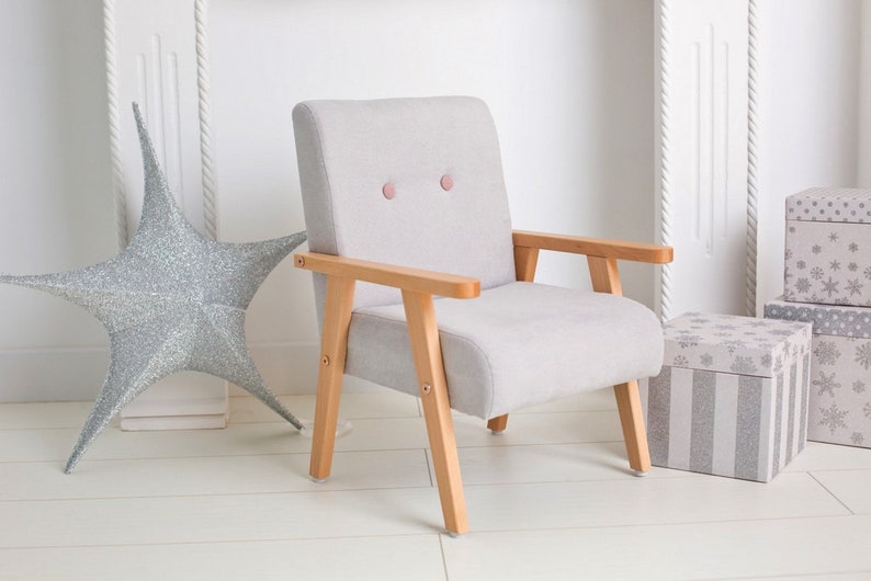 Small light grey armchair for children image 3