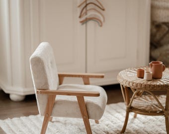 White Fluffy Kids Armchair,Cozy Teddy Chair with Wooden Sides, fur fabric, white soft armchair for a child's room, birthday gift
