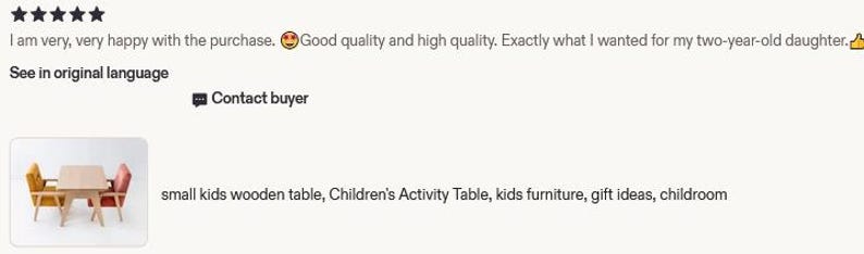 May include: A light-colored wooden table for children paired with two small chairs, one upholstered in mustard yellow fabric and the other in a reddish-orange fabric, featuring angled wooden legs and a rectangular tabletop surface.