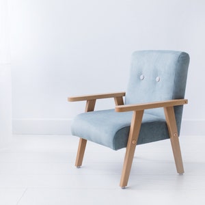 Small modern mintgrey armchair for childrens room, fabric velour mint-grey