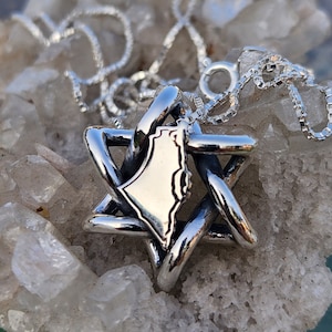 Davidstern mit Karte von Israel Halskette in Silber | Israel Schmuck Heiliges Land | Shema Yisrael | Einzigartiges Weihnachtsgeschenk