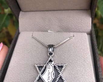 Star of David Necklace in Silver| Israel Jewelry Holy Land - Map of Israel Design | עם ישראל חי | Am Yisrael Chai | Israeli Gift Necklace