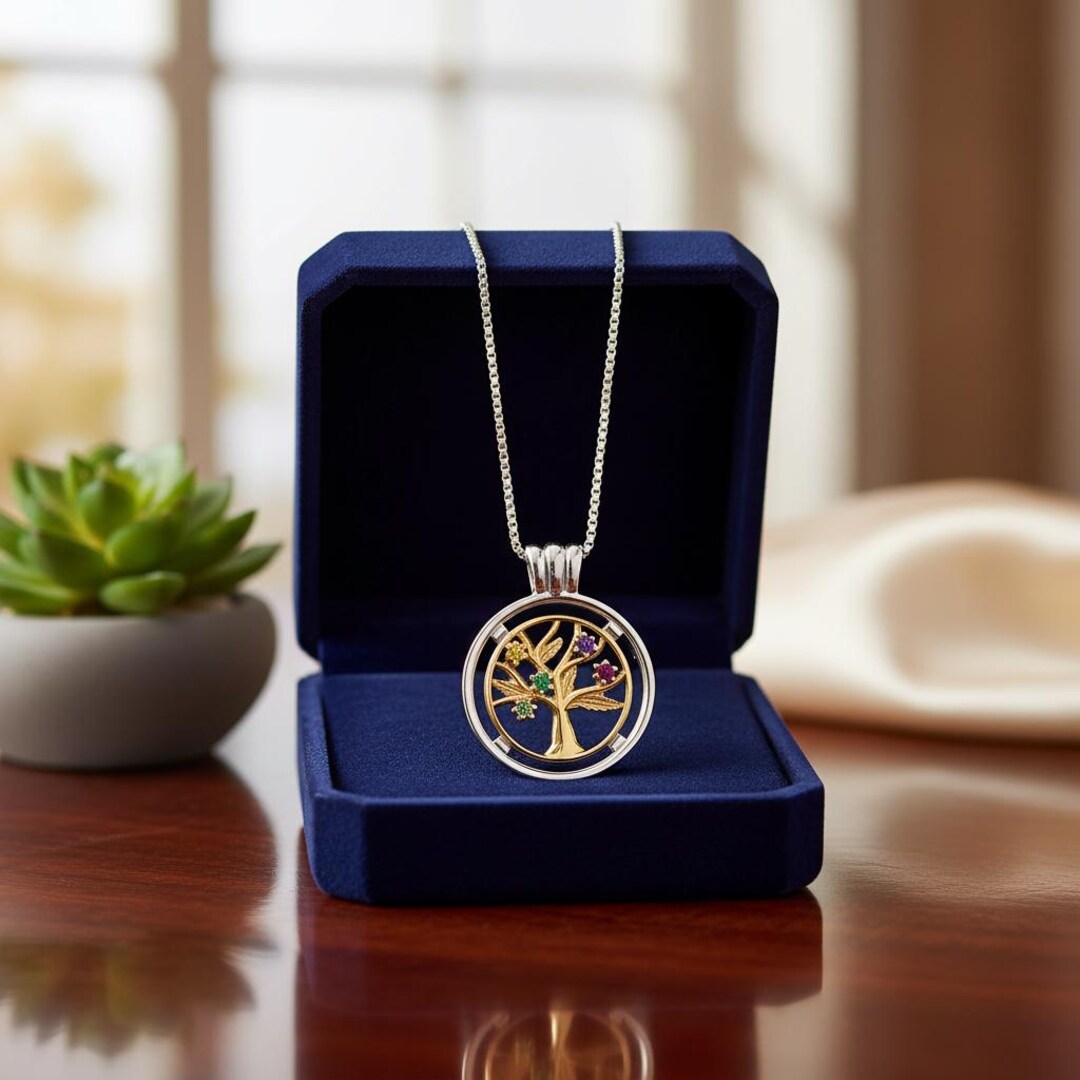 Sterling Silver & 9K Gold Tree of Life Pendant Set With Natural ...