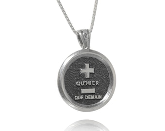 Qu&#39;Hier Que Demain French Necklace - Médaille d&#39;Amour Augis Pendant - Vintage &#39;Je T&#39;aime&#39; Love Charm - Hebrew Jewish Augis Medals Necklace