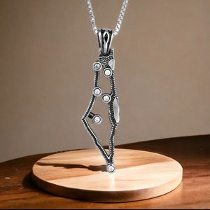 Sterling Silber Landkarte von Israel Halskette - Cubic Zirconia Umriss oder Diamanten | Liebe Israel Schmuck | Heilige Land Geschenk | Jüdisches Geburtstagsgeschenk