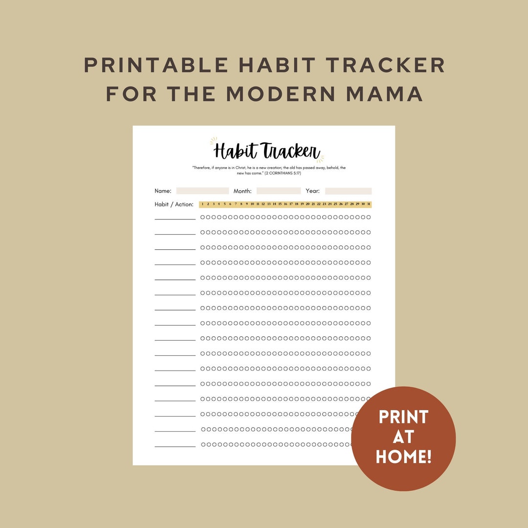 Modern Minimalist Habit Tracker X Printable Pdf Monthly Habit