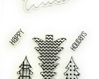 Trees SC0718 Christmas Happy Holidays Clear Stamp and Coordinating Die Set by Hampton Art Stamps