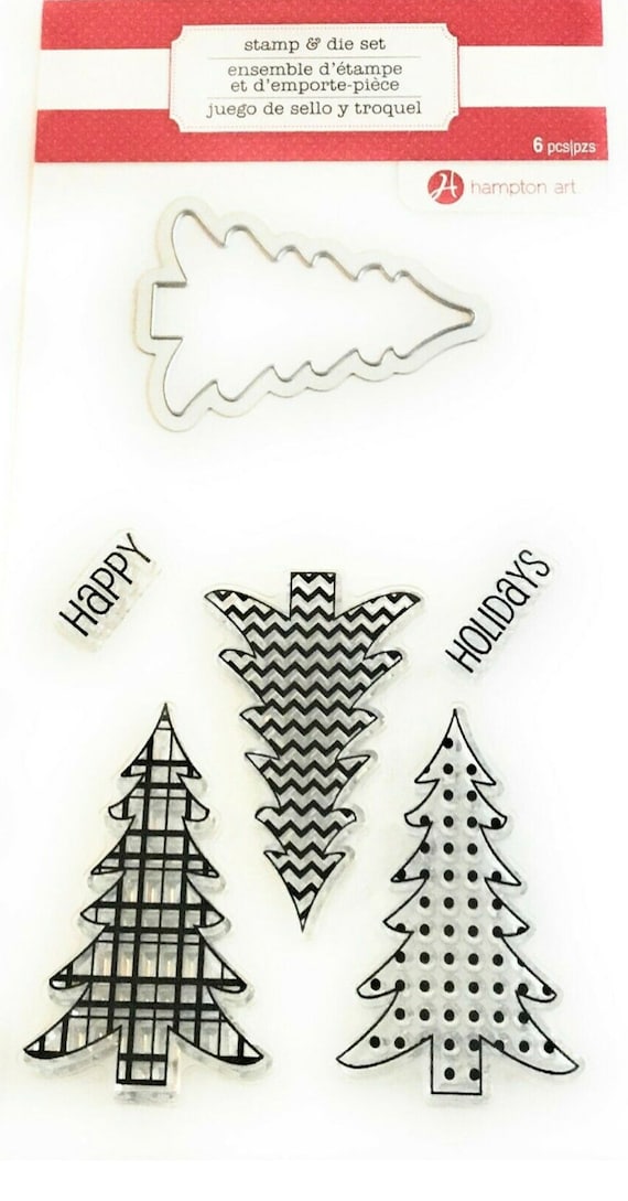 Trees SC0718 Christmas Happy Holidays Clear Stamp and Coordinating Die Set by Hampton Art Stamps