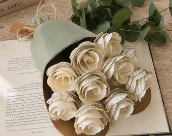 Book Page Flowers, Bookish Gift for Book Lovers, Literary Teacher Librarian Gift, Bookworm Rose Bouquet, Paper Anniversary Keepsake