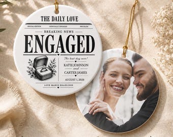 Engagement Ornament Personalized Ceramic Ornament Engaged Gift Announcement Decor Ring Box Ornament Wedding Keepsake Photo Memory Christmas