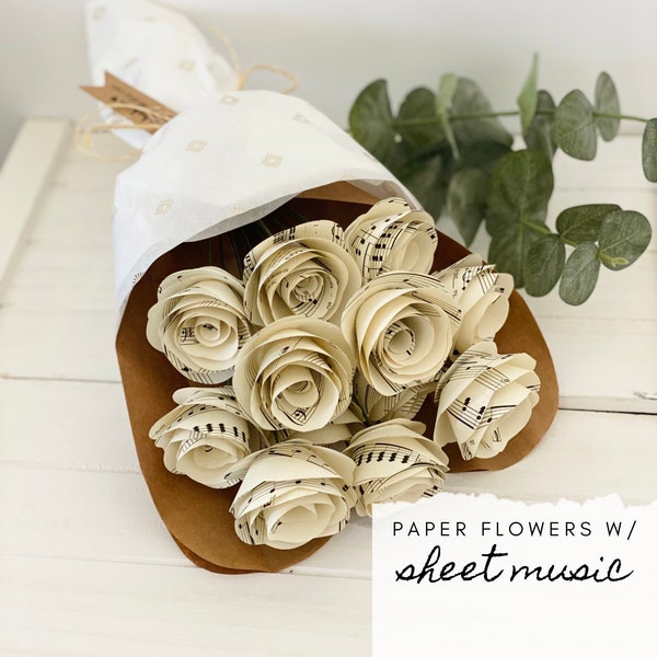 Custom Sheet Music Wedding or First Anniversary Gift, Wedding Song or First Dance Song, Paper Flowers, Paper Roses, Valentine’s Day Gift