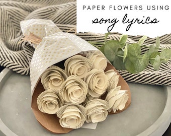 Custom Song Lyrics Paper Flowers, Wedding Vows, Paper Anniversary, First Anniversary, Gift for Her, Paper Roses, Song Gifts, Mother’s Day