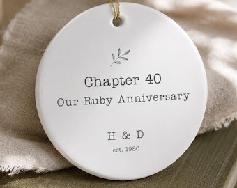 Ruby Anniversary Ornament Ceramic Keepsake Couples Gift Personalized Milestone 40th Wedding Celebration Chapter Forty Year Marriage Memento
