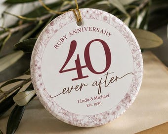 Ceramic Anniversary Ornament Ruby 40th Year Celebration KeepsakeCouples Gift Personalized Memento Marriage Milestone Wedding Commemoration