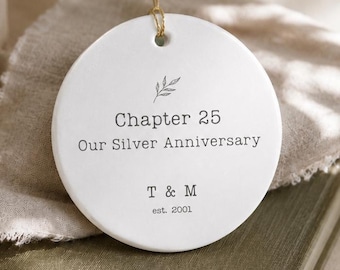 Anniversary Ornament Personalized Ceramic Silver 25th Milestone Keepsake Gift Couple Celebration Wedding Commemorative Hanging Tree