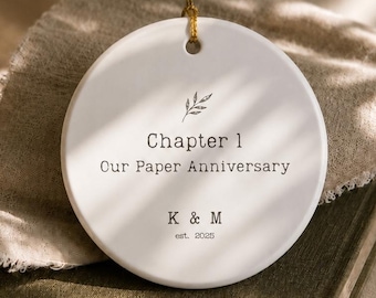 Paper Anniversary Ornament Ceramic Keepsake Wedding Gift First Anniversary Custom Personalized Couple Memento Marriage Milestone Celebration