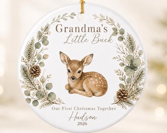 Personalized Grandma Ornament, Baby Boy First Christmas Ornament, Grandson Christmas Gift, Woodland Deer Ornament