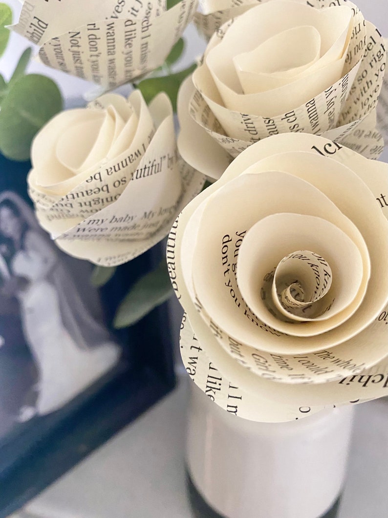 Custom Song Lyrics Paper Flowers, Wedding Vows, Paper Anniversary, First Anniversary, Gift for Her, Paper Roses, Song Gifts, Valentines Day image 8
