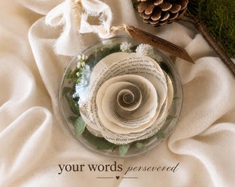 Personalized Ornament First Anniversary Gift Paper Flower Wedding Gift Vows Song Lyric First Christmas Married Wedding Song Ornament