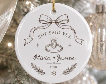 She Said Yes Engagement Gift Ceramic Ornament Wedding Keepsake Custom Couple Memento Bride Christmas Tree Hanging Ring Celebration Proposal