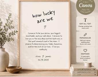 Wedding Vow Print Editable Template Canva Custom Couple Art Personalized Marriage Gift Anniversary Home Decoration Romantic Wall Design