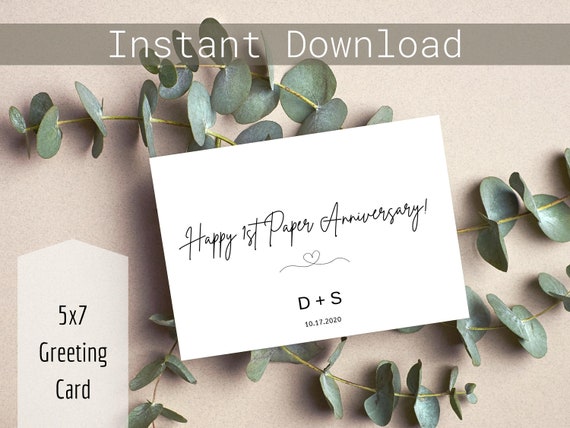 Personalize Printable Happy 1st Paper Anniversary Greeting - Etsy